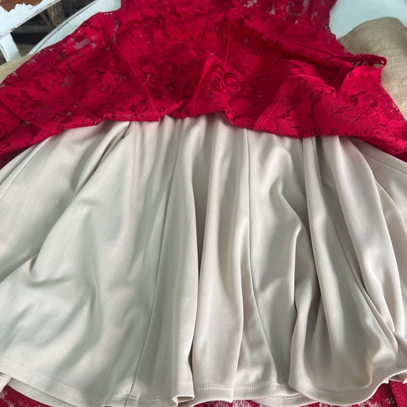 Julian Taylor Red Sleeveless Fit and Flare Lace Overlay Dress - Picture 7 of 10